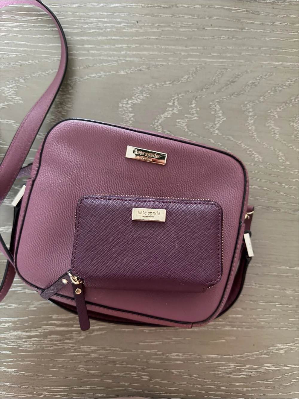 kate spade mauve-pink Saffiano leather crossbody bag and zip wallet